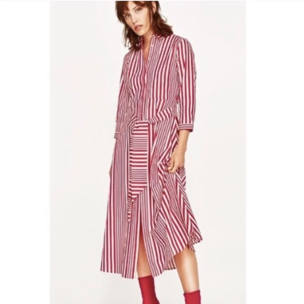 button down shirt dress zara ZW COLLECTION PLEATED SHIRT DRESS - Light blue